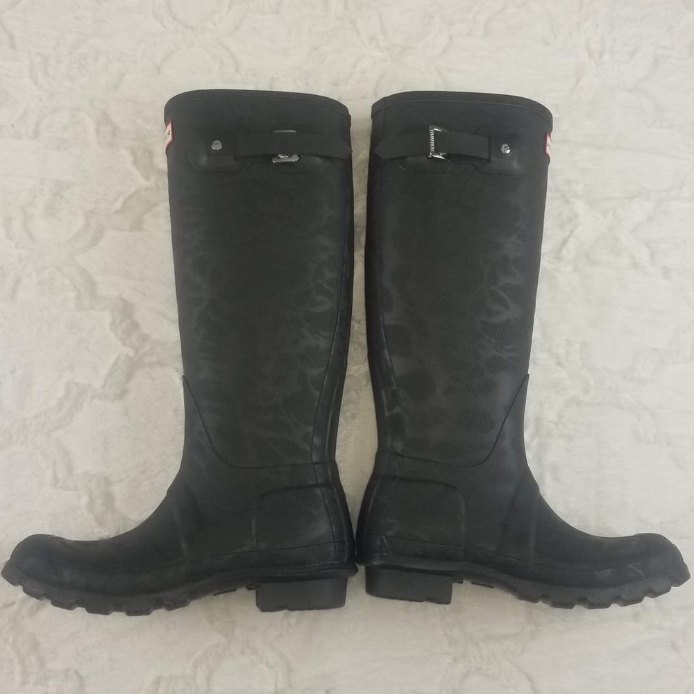Hunter Rare  Black Water Texture Rain Boots• Matte